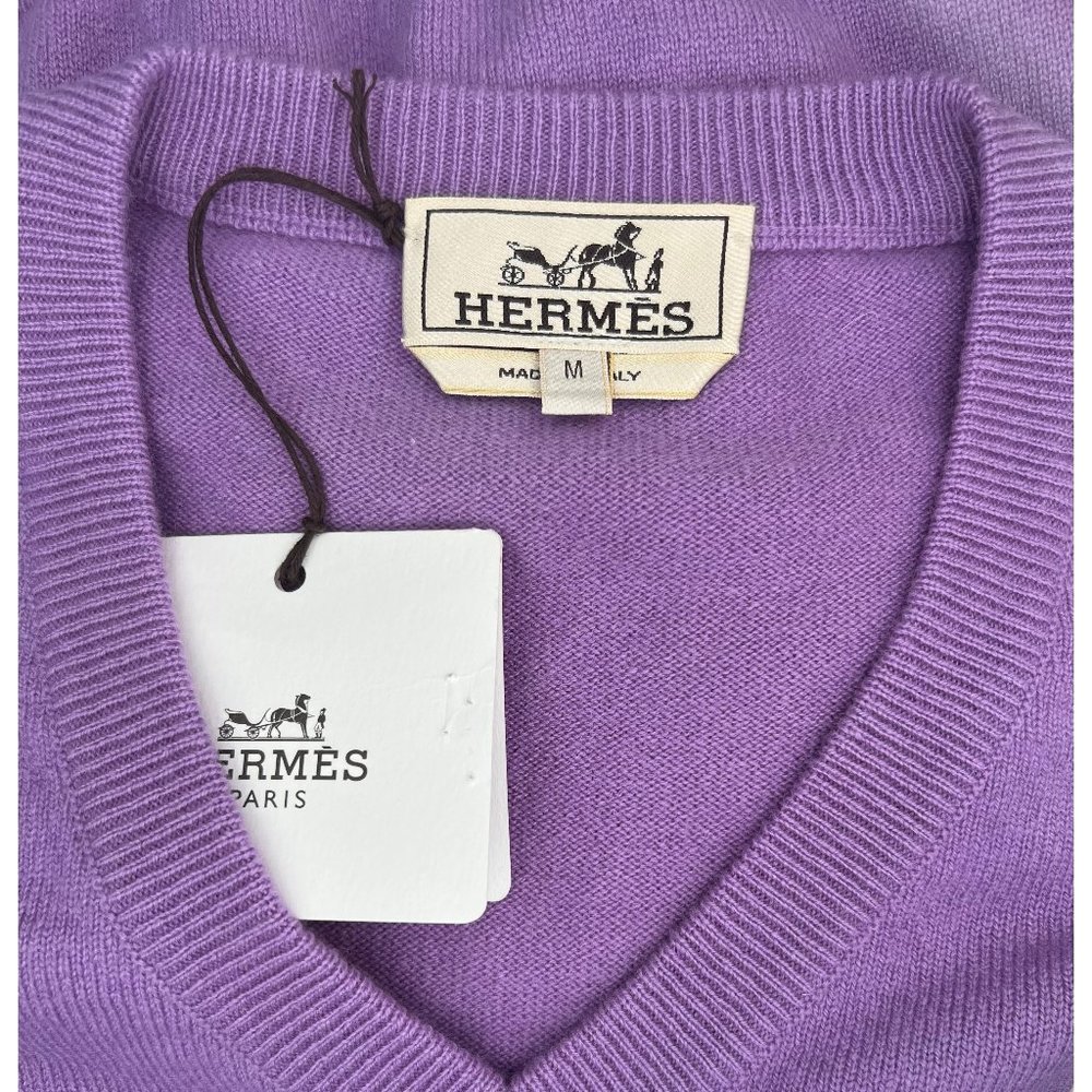 Hermes Long Sleeve 100% Cashmere Mens V-Neck Sweater EU Size M Mauve Color - Picture 4 of 10